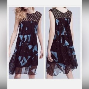 New Anthropologie Moulinette Seours Beaded Black & Blue Lydia Swing Dress
